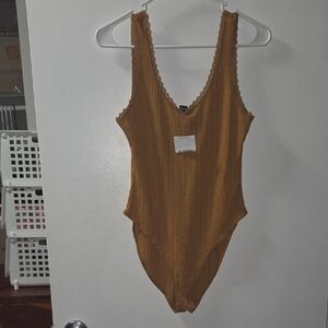 Forever 21 Mustard Scalloped Bodysuit